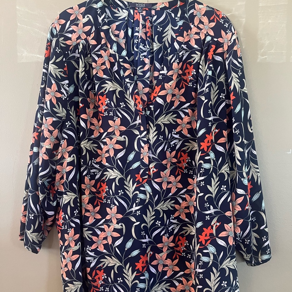 NYDJ Floral Blouse in Navy and Coral